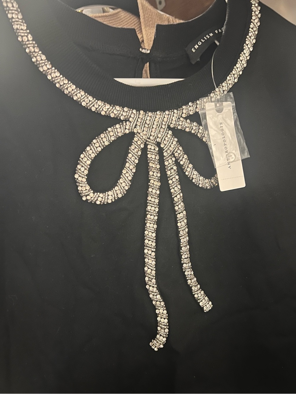 Anthropologie English Factory Rhinestone Bow Tee